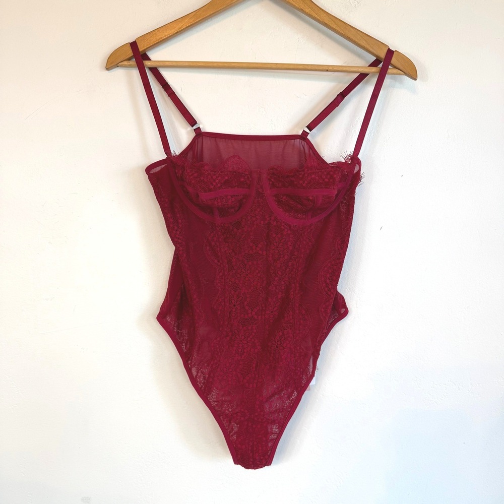 NWT MICAS Lace Corset Bodysuit Burgundy Underwire Bustier Coquette Boudoir M